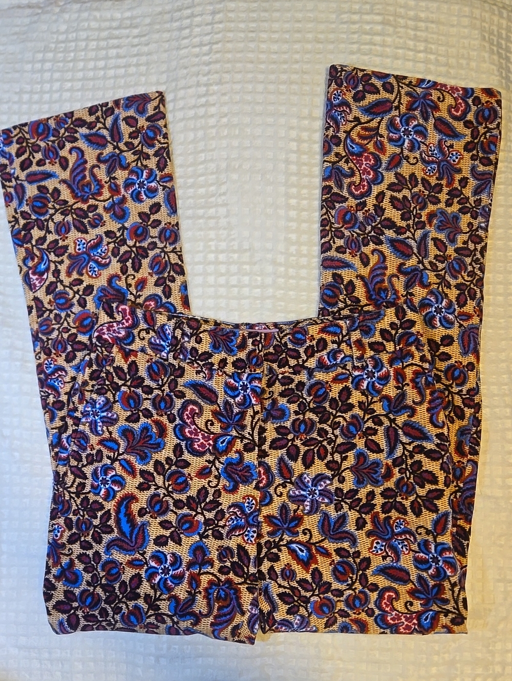 La DoubleJ Blue Red Brown Paisley Print Edition 30 Cotton Velvet 24/7 Pants XS